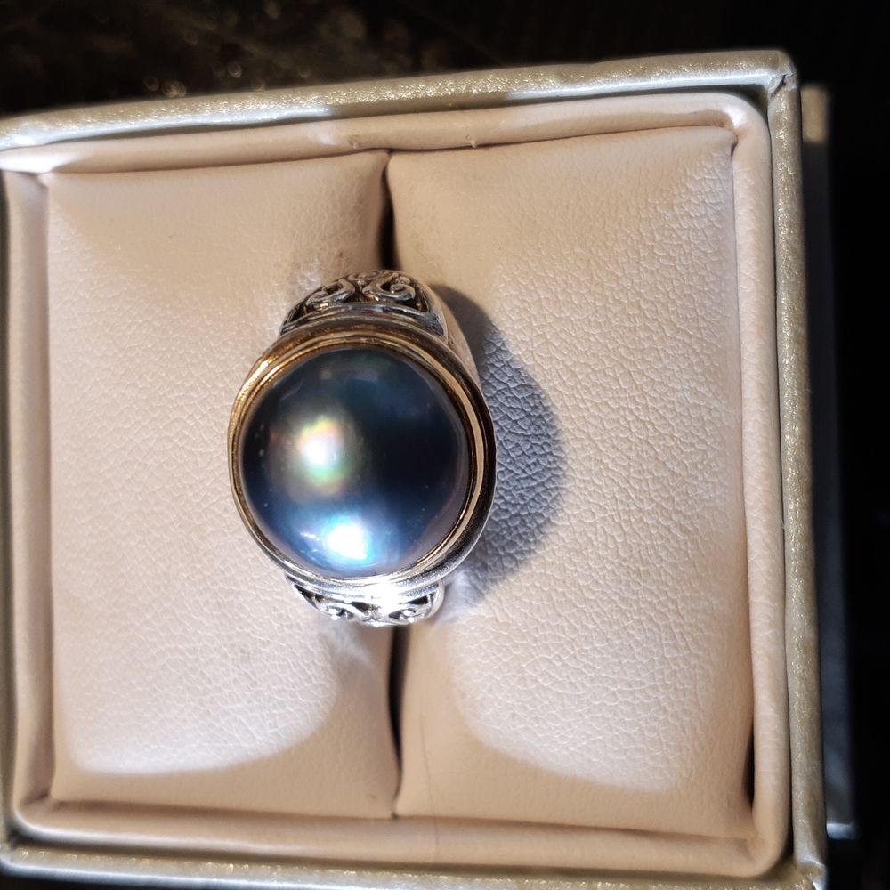 Sterling Silver with Blue Pearl Ring